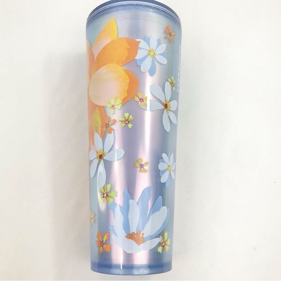 Starbucks Spring 2024 Yellow Blue Dichroic Magnolias 24 Oz Venti Plastic Tumbler - Picture 4 of 13